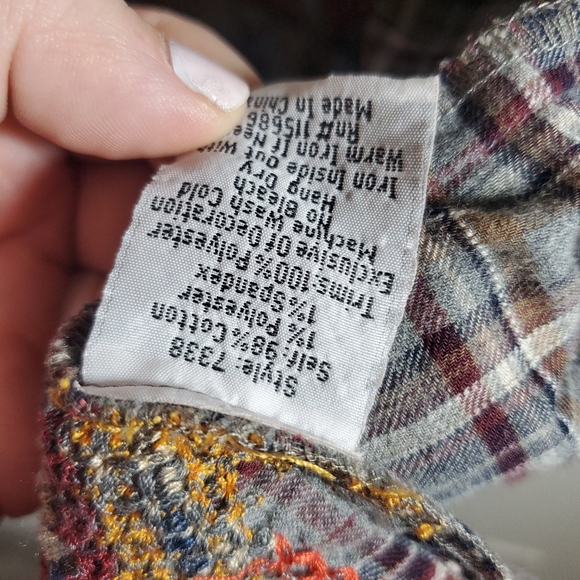 Johnny Was 3J Workshop Flannel Embroidered Tunic With Pearl Snap Buttons Size S - Picture 9 of 16